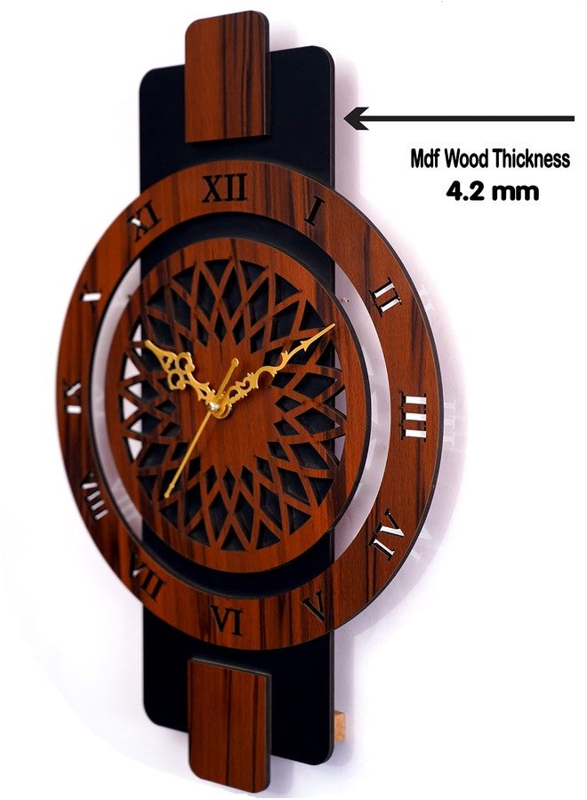 9br Wooden Silent Quartz Movement Wall Clock for Home Big Size Living Room Hall Bedroom Stylish Clock II Stylish Wall Clock for Home Decor Brown with Key Holder (311 Rect Roman) - Image 4